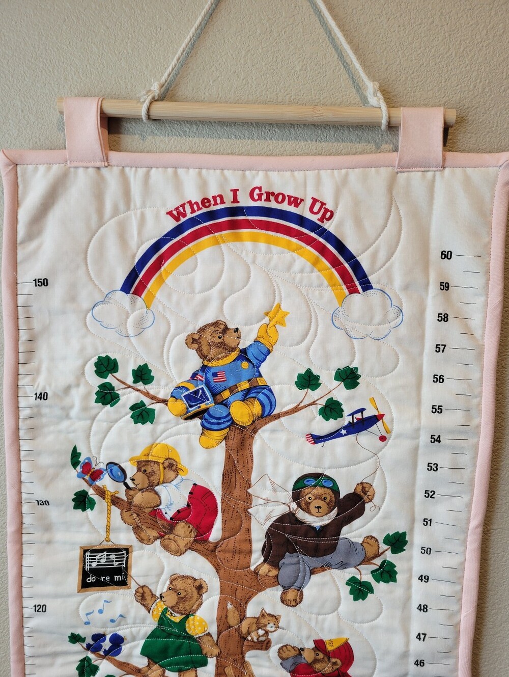 Vintage Teddy Bear Growth Chart Quilted Wall Hanging/Cute Baby Gift - Picture 2 of 3